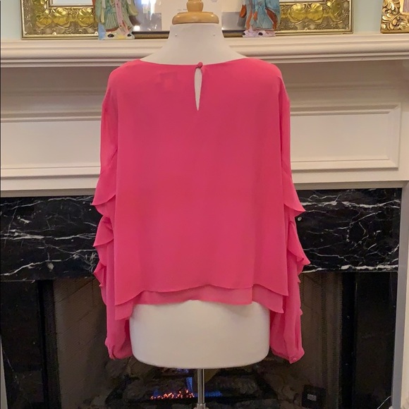 Bisou Bisou pink chiffon, ruffled sleeve blouse - Picture 4 of 7